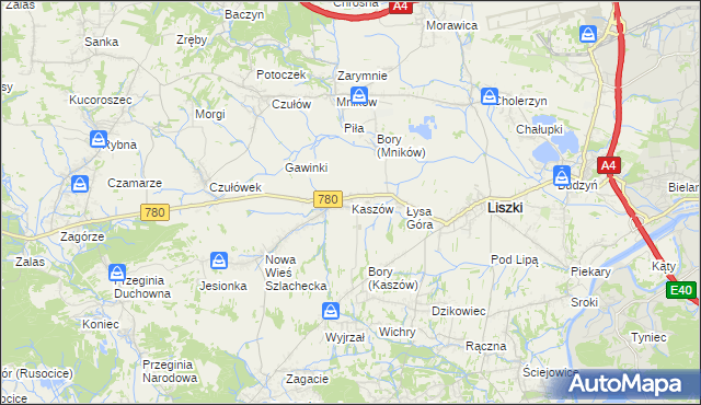 mapa Kaszów gmina Liszki, Kaszów gmina Liszki na mapie Targeo