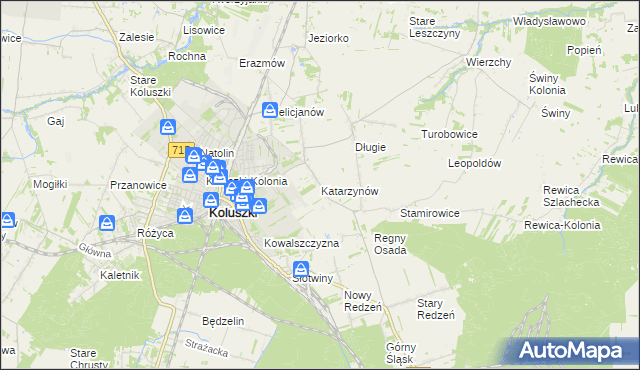 mapa Katarzynów gmina Koluszki, Katarzynów gmina Koluszki na mapie Targeo