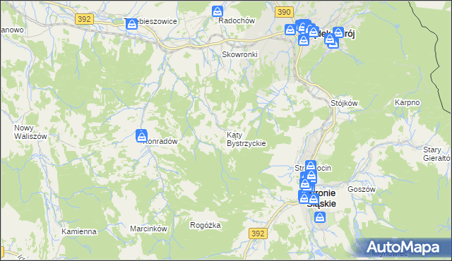 mapa Kąty Bystrzyckie, Kąty Bystrzyckie na mapie Targeo