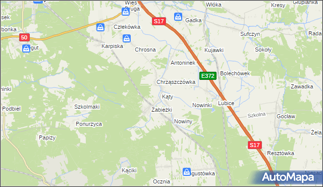 mapa Kąty gmina Kołbiel, Kąty gmina Kołbiel na mapie Targeo