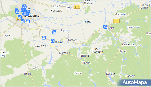 mapa Kawczyn gmina Drawsko, Kawczyn gmina Drawsko na mapie Targeo