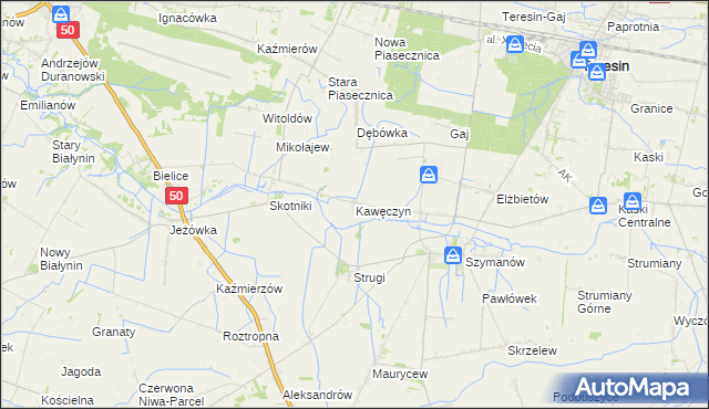 mapa Kawęczyn gmina Teresin, Kawęczyn gmina Teresin na mapie Targeo