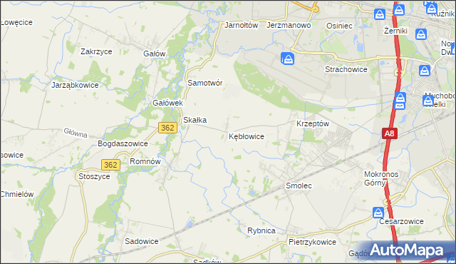 mapa Kębłowice gmina Kąty Wrocławskie, Kębłowice gmina Kąty Wrocławskie na mapie Targeo