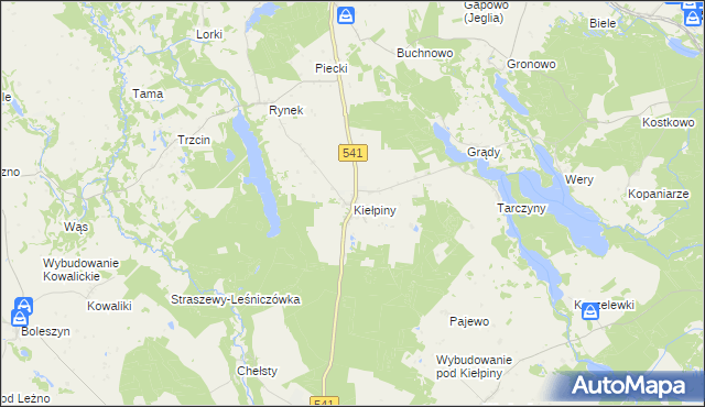 mapa Kiełpiny gmina Lidzbark, Kiełpiny gmina Lidzbark na mapie Targeo