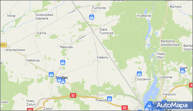 mapa Kiełpiny gmina Siedlec, Kiełpiny gmina Siedlec na mapie Targeo