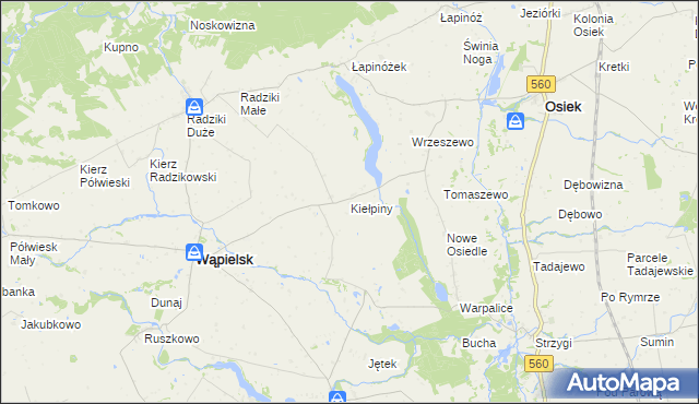 mapa Kiełpiny gmina Wąpielsk, Kiełpiny gmina Wąpielsk na mapie Targeo