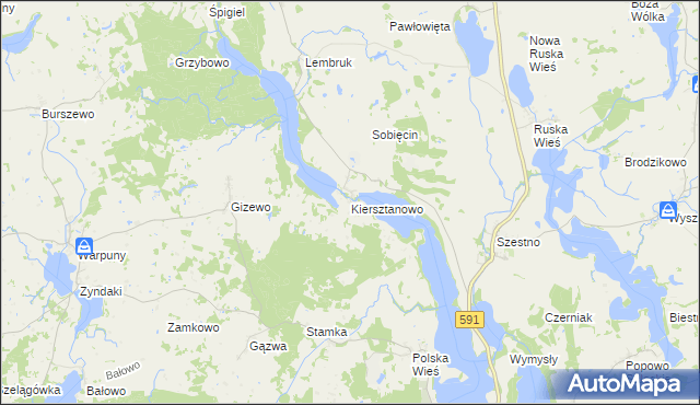 mapa Kiersztanowo gmina Mrągowo, Kiersztanowo gmina Mrągowo na mapie Targeo