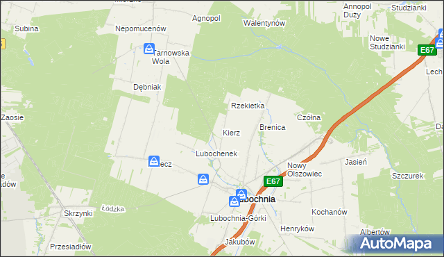 mapa Kierz gmina Lubochnia, Kierz gmina Lubochnia na mapie Targeo