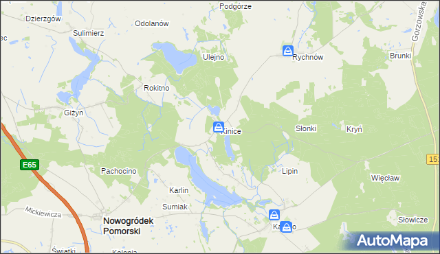 mapa Kinice gmina Nowogródek Pomorski, Kinice gmina Nowogródek Pomorski na mapie Targeo