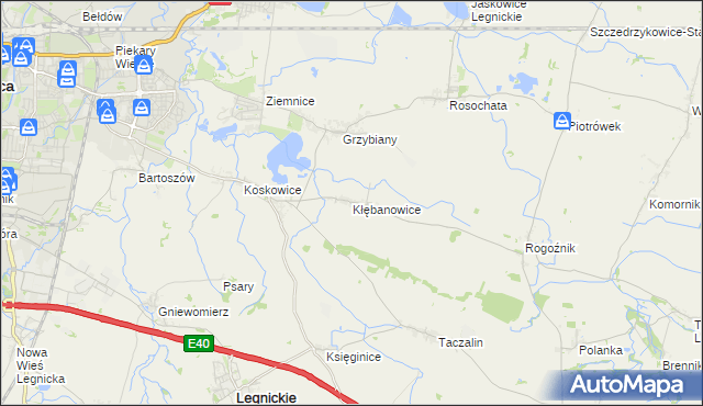 mapa Kłębanowice gmina Legnickie Pole, Kłębanowice gmina Legnickie Pole na mapie Targeo