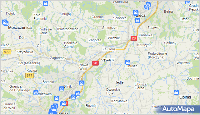 mapa Klęczany gmina Gorlice, Klęczany gmina Gorlice na mapie Targeo