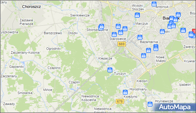 mapa Klepacze gmina Choroszcz, Klepacze gmina Choroszcz na mapie Targeo