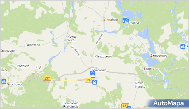 mapa Kleszczewo gmina Bledzew, Kleszczewo gmina Bledzew na mapie Targeo