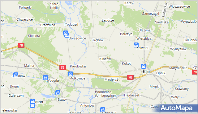 mapa Kliszów gmina Kije, Kliszów gmina Kije na mapie Targeo