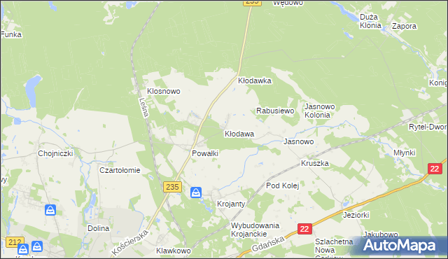 mapa Kłodawa gmina Chojnice, Kłodawa gmina Chojnice na mapie Targeo