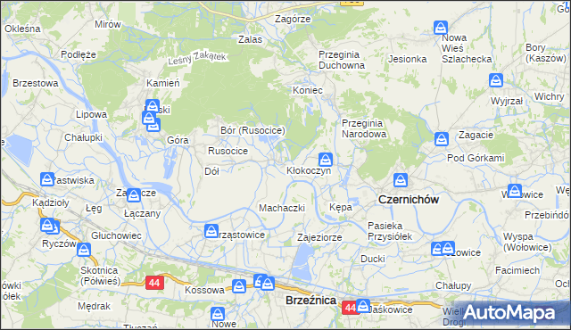 mapa Kłokoczyn gmina Czernichów, Kłokoczyn gmina Czernichów na mapie Targeo