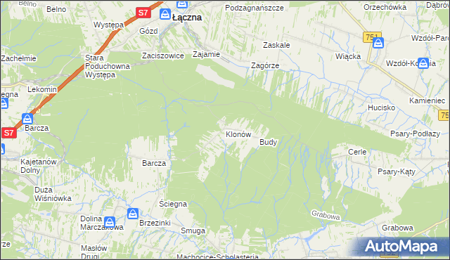 mapa Klonów gmina Łączna, Klonów gmina Łączna na mapie Targeo