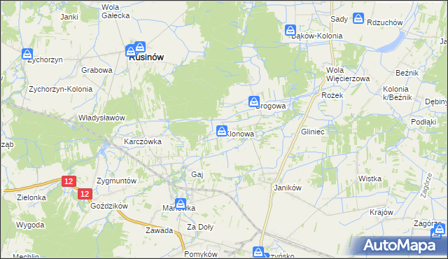 mapa Klonowa gmina Rusinów, Klonowa gmina Rusinów na mapie Targeo