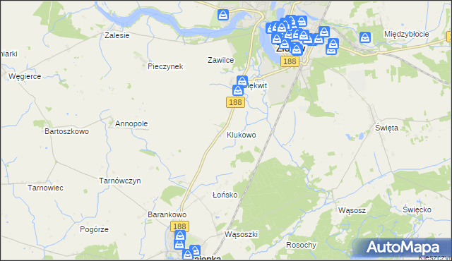 mapa Klukowo gmina Złotów, Klukowo gmina Złotów na mapie Targeo