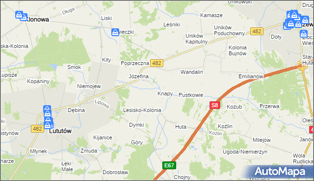 mapa Knapy gmina Lututów, Knapy gmina Lututów na mapie Targeo