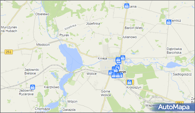 mapa Knieja gmina Barcin, Knieja gmina Barcin na mapie Targeo