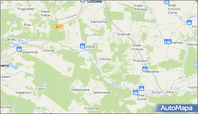 mapa Kobusy gmina Sobolew, Kobusy gmina Sobolew na mapie Targeo
