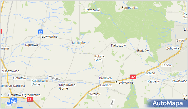 mapa Kobyla Góra gmina Gorzów Śląski, Kobyla Góra gmina Gorzów Śląski na mapie Targeo