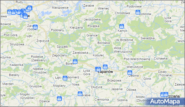 mapa Kobylec gmina Łapanów, Kobylec gmina Łapanów na mapie Targeo