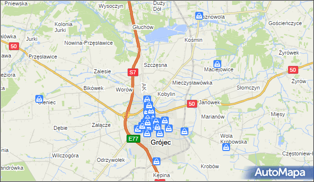mapa Kobylin gmina Grójec, Kobylin gmina Grójec na mapie Targeo