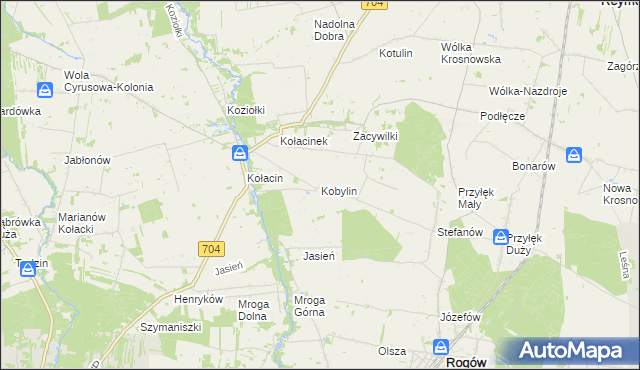 mapa Kobylin gmina Rogów, Kobylin gmina Rogów na mapie Targeo