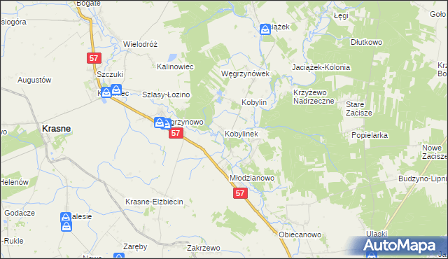 mapa Kobylinek gmina Płoniawy-Bramura, Kobylinek gmina Płoniawy-Bramura na mapie Targeo
