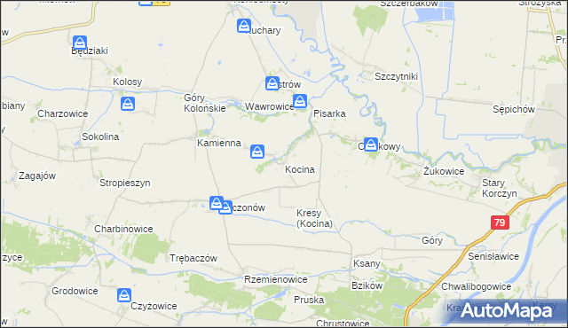 mapa Kocina gmina Opatowiec, Kocina gmina Opatowiec na mapie Targeo