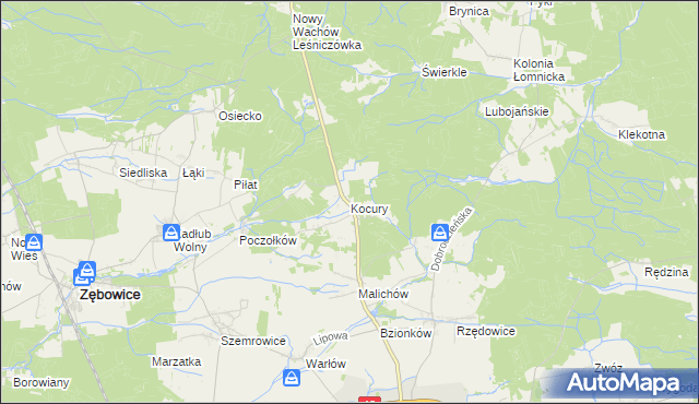 mapa Kocury gmina Dobrodzień, Kocury gmina Dobrodzień na mapie Targeo