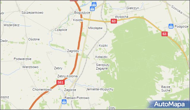 mapa Kołaczki, Kołaczki na mapie Targeo