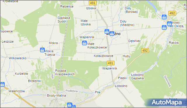 mapa Kołaczkowice gmina Miedźno, Kołaczkowice gmina Miedźno na mapie Targeo