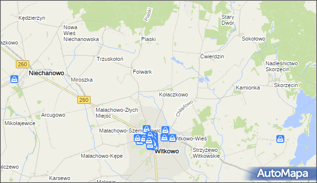 mapa Kołaczkowo gmina Witkowo, Kołaczkowo gmina Witkowo na mapie Targeo