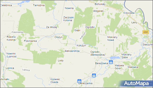 mapa Kołczyn gmina Rokitno, Kołczyn gmina Rokitno na mapie Targeo