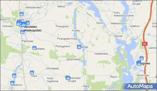 mapa Kołdrąb gmina Janowiec Wielkopolski, Kołdrąb gmina Janowiec Wielkopolski na mapie Targeo