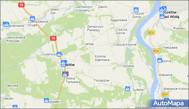 mapa Kolonia Dąbrówka gmina Tarłów, Kolonia Dąbrówka gmina Tarłów na mapie Targeo