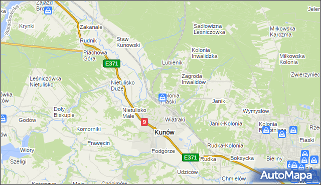 mapa Kolonia Piaski gmina Kunów, Kolonia Piaski gmina Kunów na mapie Targeo