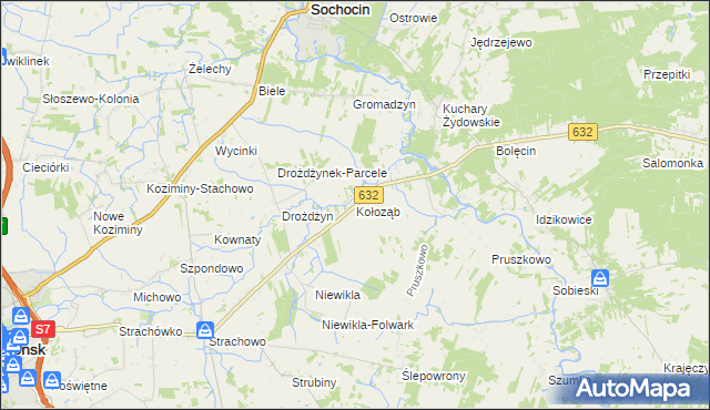 mapa Kołoząb gmina Sochocin, Kołoząb gmina Sochocin na mapie Targeo
