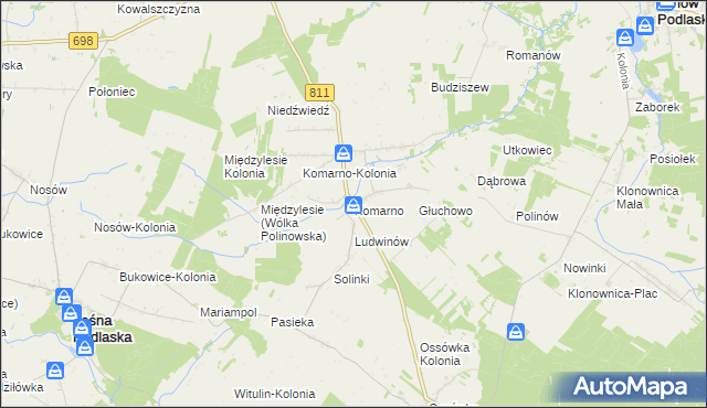 mapa Komarno gmina Konstantynów, Komarno gmina Konstantynów na mapie Targeo