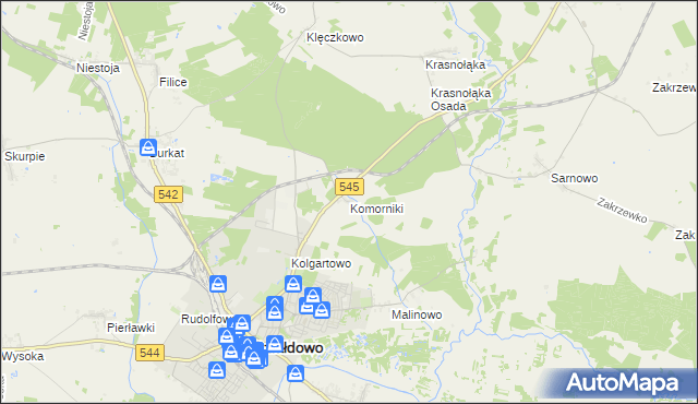 mapa Komorniki gmina Działdowo, Komorniki gmina Działdowo na mapie Targeo