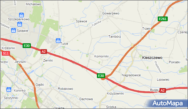 mapa Komorniki gmina Kleszczewo, Komorniki gmina Kleszczewo na mapie Targeo