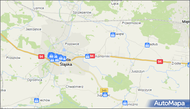 mapa Komorniki gmina Środa Śląska, Komorniki gmina Środa Śląska na mapie Targeo