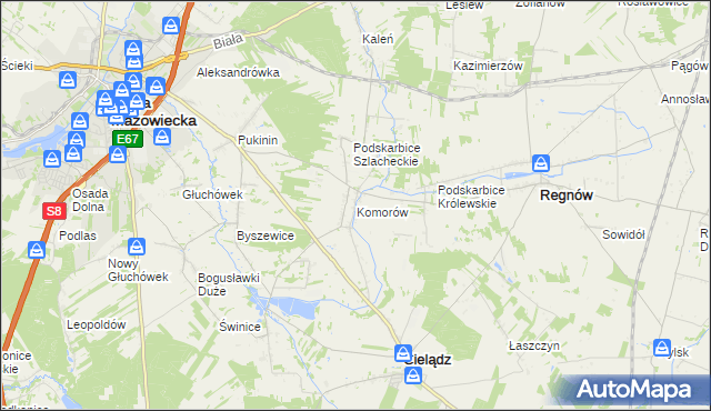 mapa Komorów gmina Cielądz, Komorów gmina Cielądz na mapie Targeo