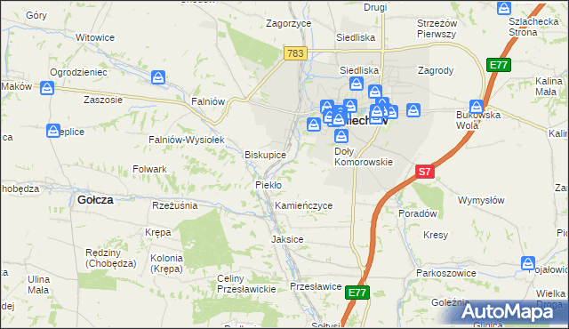 mapa Komorów gmina Miechów, Komorów gmina Miechów na mapie Targeo