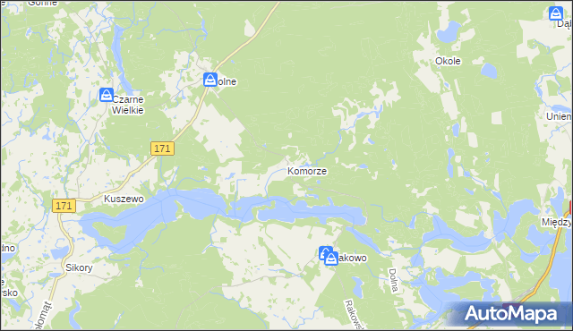 mapa Komorze gmina Borne Sulinowo, Komorze gmina Borne Sulinowo na mapie Targeo