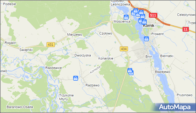 mapa Konarskie gmina Kórnik, Konarskie gmina Kórnik na mapie Targeo