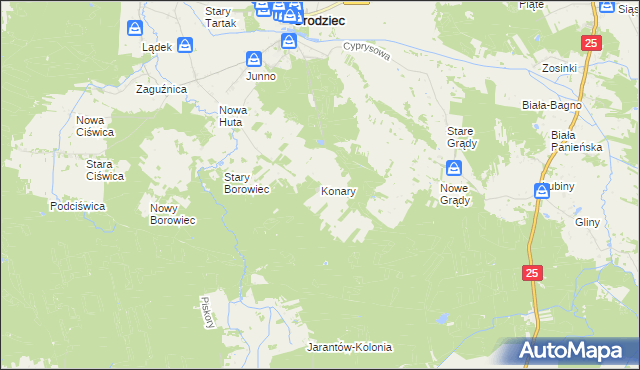 mapa Konary gmina Grodziec, Konary gmina Grodziec na mapie Targeo